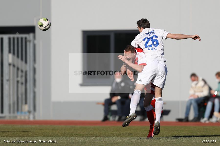 Steffen Kienle, Marcel Andreas Wilke, Leichtathletik-Stadion, Alzenau, 27.02.2021, DFL, sport, action, Fussball, Deutschland, Februar 2021, Saison 2020/2021, VFR, FCB, 4. Liga, Regionalliga, Regionalliga Südwest, VfR Aalen, FC Bayern Alzenau - Bild-ID: 2289259