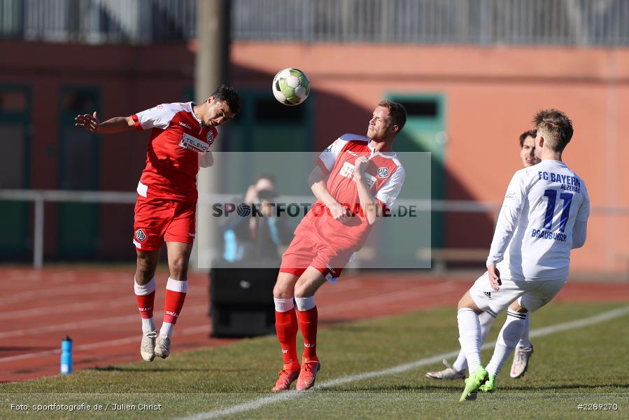 Maximilian Brauburger, Steffen Kienle, Morabet Mohamed, Leichtathletik-Stadion, Alzenau, 27.02.2021, DFL, sport, action, Fussball, Deutschland, Februar 2021, Saison 2020/2021, VFR, FCB, 4. Liga, Regionalliga, Regionalliga Südwest, VfR Aalen, FC Bayern Alzenau - Bild-ID: 2289270