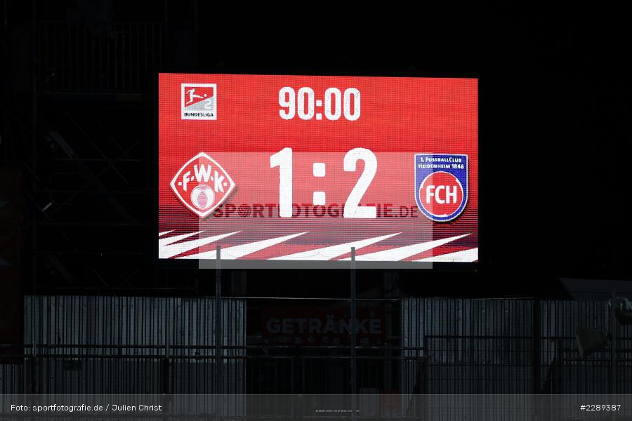 Endstand, Spielstand, Anzeigetafel, FLYERALARM Arena, Würzburg, 05.03.2021, DFL, sport, action, Fussball, Deutschland, März 2021, Saison 2020/2021, FCH, FWK, Bundesliga, 2. Bundesliga, FC Heidenheim 1846, FC Würzburger Kickers - Bild-ID: 2289387 Endstand, Spielstand, Anzeigetafel, FLYERALARM Arena, Würzburg, 05.03.2021, DFL, sport, action, Fussball, Deutschland, März 2021, Saison 2020/2021, FCH, FWK, Bundesliga, 2. Bundesliga, FC Heidenheim 1846, FC Würzburger Kickers - Bild-ID: 2289387