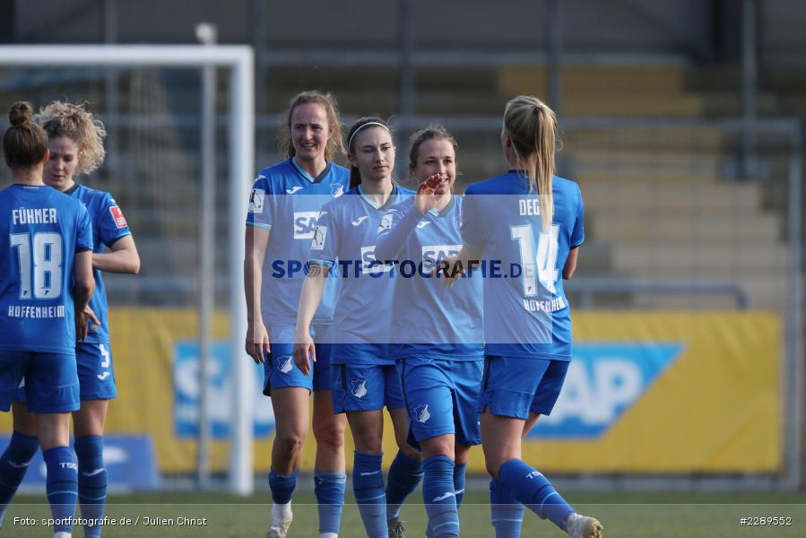 Celina Degen, Jubel, Michaela Specht, Dietmar-Hopp-Stadion, Sinsheim, 07.03.2021, DFL, sport, action, Fussball, Deutschland, März 2021, Saison 2020/2021, SGE, TSG, Bundesliga, FLYERALARM Frauen-Bundesliga, Frauen, FFBL, Eintracht Frankfurt, TSG 1899 Hoffenheim - Bild-ID: 2289552 Celina Degen, Jubel, Michaela Specht, Dietmar-Hopp-Stadion, Sinsheim, 07.03.2021, DFL, sport, action, Fussball, Deutschland, März 2021, Saison 2020/2021, SGE, TSG, Bundesliga, FLYERALARM Frauen-Bundesliga, Frauen, FFBL, Eintracht Frankfurt, TSG 1899 Hoffenheim - Bild-ID: 2289552