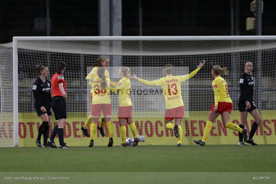 Tor, Torjubel, Maike Berentzen, Stadion am Brentanobad, Frankfurt, 12.03.2021, DFL, sport, action, Fussball, Deutschland, März 2021, Saison 2020/2021, SVM, SGE, Bundesliga, FLYERALARM Frauen-Bundesliga, Frauen, FFBL, SV Meppen, Eintracht Frankfurt - Bild-ID: 2289759