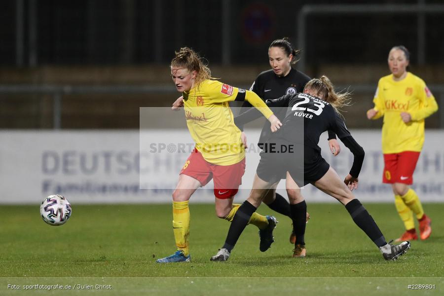 Camilla Küver, Sarah Schulte, Stadion am Brentanobad, Frankfurt, 12.03.2021, DFL, sport, action, Fussball, Deutschland, März 2021, Saison 2020/2021, SVM, SGE, Bundesliga, FLYERALARM Frauen-Bundesliga, Frauen, FFBL, SV Meppen, Eintracht Frankfurt - Bild-ID: 2289801