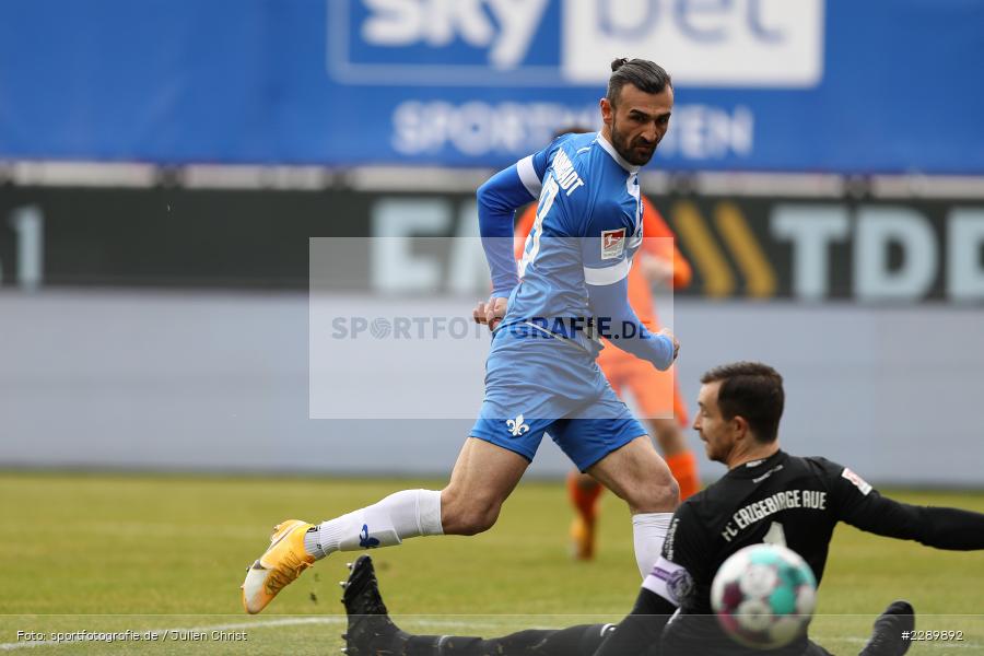 Tor, Serdar Dursun, Merck-Stadion, Darmstadt, 13.03.2021, DFL, sport, action, Fussball, Deutschland, März 2021, Saison 2020/2021, FCE, D98, Bundesliga, 2. Bundesliga, FC Erzgebirge Aue, SV Darmstadt 98 - Bild-ID: 2289892