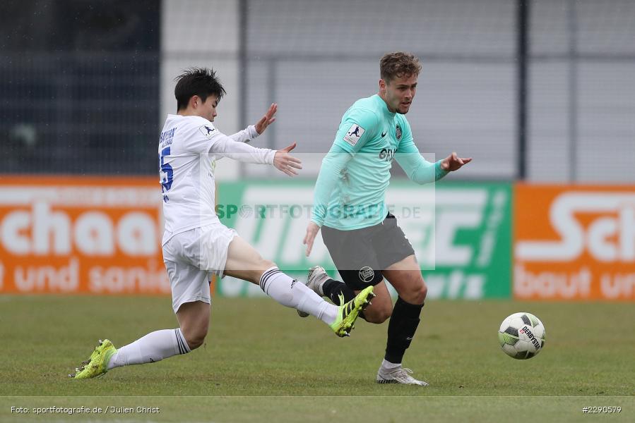 Luka Garic, Mingi Kang, Main-Echo Arena, Alzenau, 27.03.2021, DFL, sport, action, Fussball, Deutschland, März 2021, Saison 2020/2021, OFC, FCB, 4. Liga, Regionalliga, Regionalliga Südwest, Kickers Offenbach, FC Bayern Alzenau - Bild-ID: 2290579