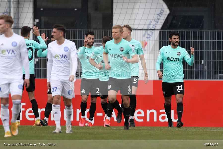Tor, Pedro Almeida Morais, Maik Vetter, Torjubel, Elia Soriano, Main-Echo Arena, Alzenau, 27.03.2021, DFL, sport, action, Fussball, Deutschland, März 2021, Saison 2020/2021, OFC, FCB, 4. Liga, Regionalliga, Regionalliga Südwest, Kickers Offenbach, FC Bayern Alzenau - Bild-ID: 2290635