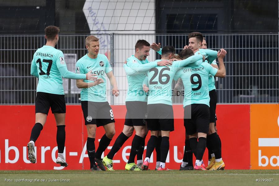 Serkan Firat, Davud Tuma, Maik Vetter, Luka Garic, Torjubel, Elia Soriano, Main-Echo Arena, Alzenau, 27.03.2021, DFL, sport, action, Fussball, Deutschland, März 2021, Saison 2020/2021, OFC, FCB, 4. Liga, Regionalliga, Regionalliga Südwest, Kickers Offenbach, FC Bayern Alzenau - Bild-ID: 2290637