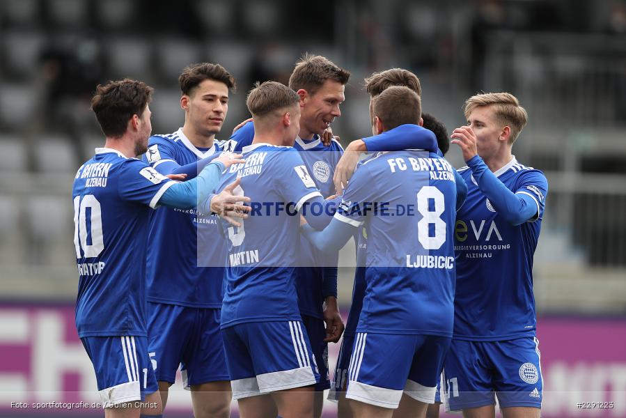 Michael Martin, Maximilian Brauburger, Kreso Ljubicic, Lukas Mazagg, Mahdi Mehnatgir, Torjubel, Emotionen, Tor, Marcel Andreas Wilke, Main-Echo Arena, Alzenau, 06.04.2021, DFB, sport, action, Fussball, Deutschland, April 2021, Saison 2020/2021, FSV, FCB, 4. Liga, Regionalliga, Regionalliga Südwest, FSV Frankfurt, FC Bayern Alzenau - Bild-ID: 2291223