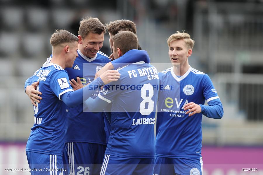 Dominik Crljenec, Michael Martin, Maximilian Brauburger, Kreso Ljubicic, Torjubel, Emotionen, Tor, Marcel Andreas Wilke, Main-Echo Arena, Alzenau, 06.04.2021, DFB, sport, action, Fussball, Deutschland, April 2021, Saison 2020/2021, FSV, FCB, 4. Liga, Regionalliga, Regionalliga Südwest, FSV Frankfurt, FC Bayern Alzenau - Bild-ID: 2291224