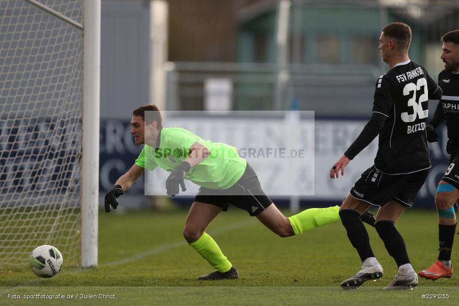 Luca Bazzoli, Tor, Sandro Kerber, Main-Echo Arena, Alzenau, 06.04.2021, DFB, sport, action, Fussball, Deutschland, April 2021, Saison 2020/2021, FSV, FCB, 4. Liga, Regionalliga, Regionalliga Südwest, FSV Frankfurt, FC Bayern Alzenau - Bild-ID: 2291255