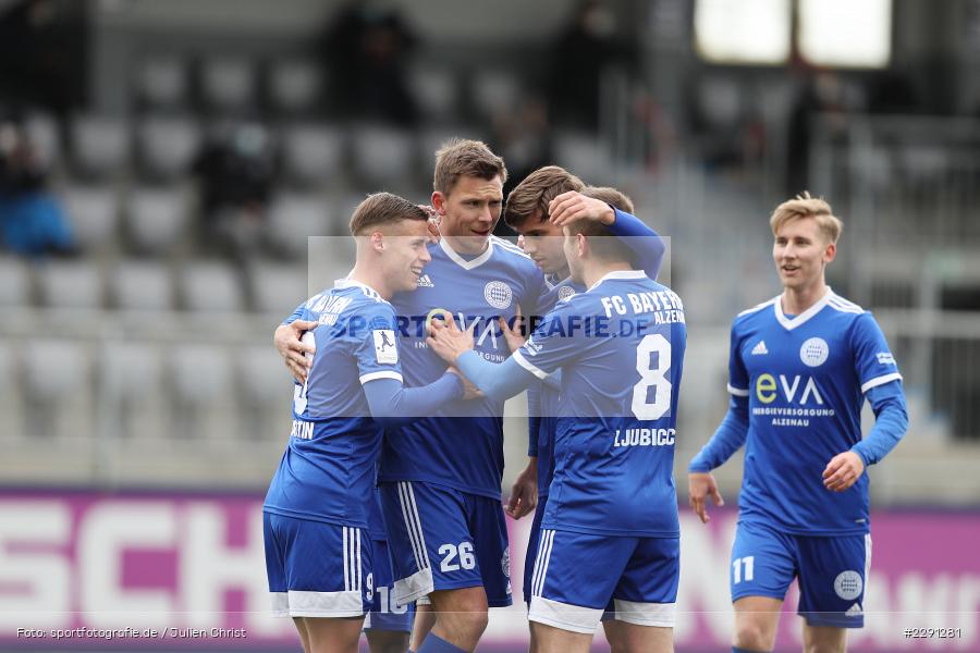 Dominik Crljenec, Michael Martin, Maximilian Brauburger, Kreso Ljubicic, Torjubel, Emotionen, Tor, Marcel Andreas Wilke, Main-Echo Arena, Alzenau, 06.04.2021, DFB, sport, action, Fussball, Deutschland, April 2021, Saison 2020/2021, FSV, FCB, 4. Liga, Regionalliga, Regionalliga Südwest, FSV Frankfurt, FC Bayern Alzenau - Bild-ID: 2291281