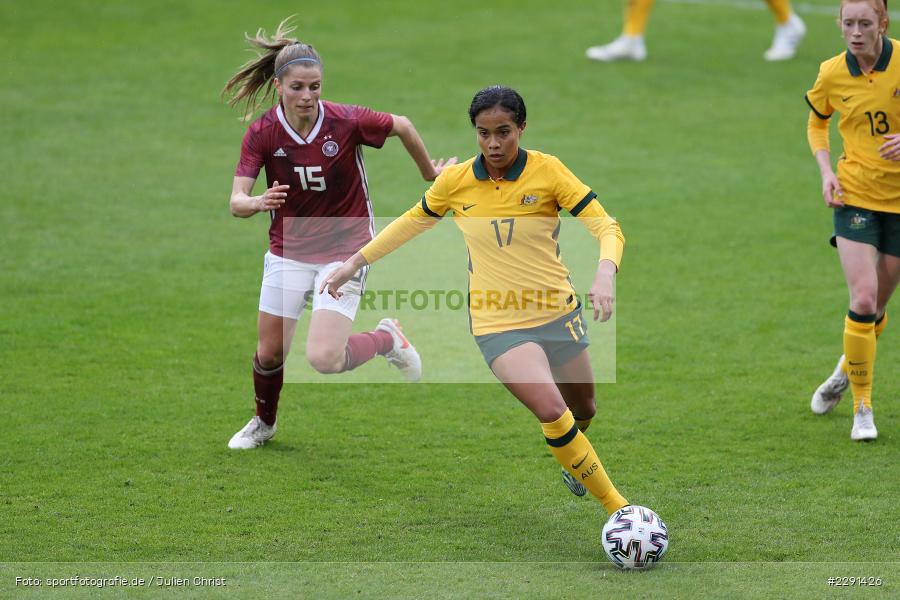Tabea Waßmuth, Mary Fowler, 10.04.2021, DFB, sport, action, Fussball, April 2021, Australia, Germany, BRITA-Arena, AUS, GER, Wiesbaden, Frauen-Länderspiel, Länderspiel, Australien, Deutschland - Bild-ID: 2291426