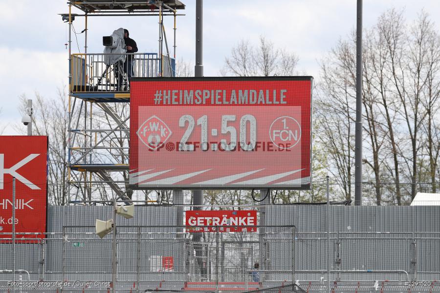 #HEIMSPIELAMDALLE, LED, Anzeige, Infotafel, Heimspiel am Dalle, FLYERALARM Arena, Würzburg, 11.04.2021, DFL, sport, action, Fussball, Deutschland, April 2021, Saison 2020/2021, FCN, FWK, Bundesliga, 2. Bundesliga, 1. FC Nürnberg, FC Würzburger Kickers - Bild-ID: 2291520