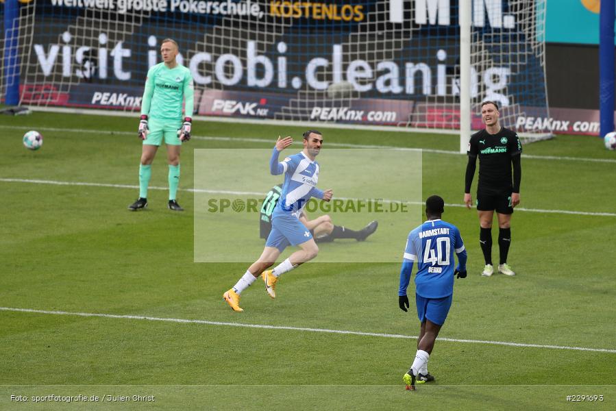 Enttäuscht, Sascha Burchert, Emotionen, Torjubel, Serdar Dursun, Merck-Stadion, Darmstadt, 16.04.2021, DFL, sport, action, Fussball, Deutschland, April 2021, Saison 2020/2021, SGF, SVD, Bundesliga, 2. Bundesliga, SpVgg Greuther Fürth, SV Darmstadt 98 - Bild-ID: 2291693