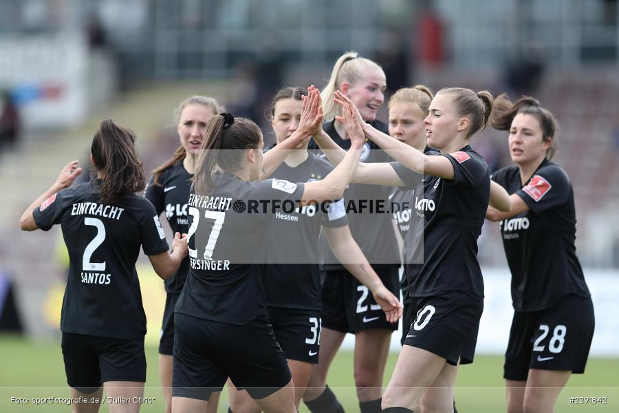 Letícia Santos de Oliveira, Laura Feiersinger, Lara Prasnikar, Jubel, Tor, Laura Freigang, Stadion am Brentanobad, Frankfurt, 18.04.2021, DFL, sport, action, Fussball, Deutschland, April 2021, Saison 2020/2021, Frauen-Bundesliga, FFBL, FLYERALARM Frauen-Bundesliga, SC Sand, Eintracht Frankfurt - Bild-ID: 2291842 Letícia Santos de Oliveira, Laura Feiersinger, Lara Prasnikar, Jubel, Tor, Laura Freigang, Stadion am Brentanobad, Frankfurt, 18.04.2021, DFL, sport, action, Fussball, Deutschland, April 2021, Saison 2020/2021, Frauen-Bundesliga, FFBL, FLYERALARM Frauen-Bundesliga, SC Sand, Eintracht Frankfurt - Bild-ID: 2291842