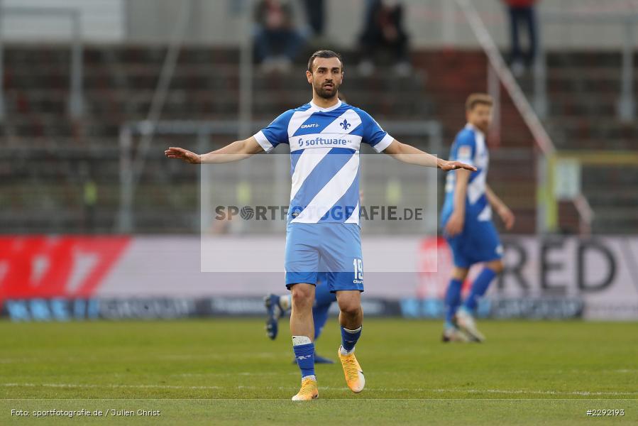 Gestik, Serdar Dursun, FLYERALARM-Arena, Würzburg, 20.04.2021, DFL, sport, action, Fussball, Deutschland, April 2021, Saison 2020/2021, SVD, FWK, Bundesliga, 2. Bundesliga, SV Darmstadt 98, FC Würzburger Kickers - Bild-ID: 2292193