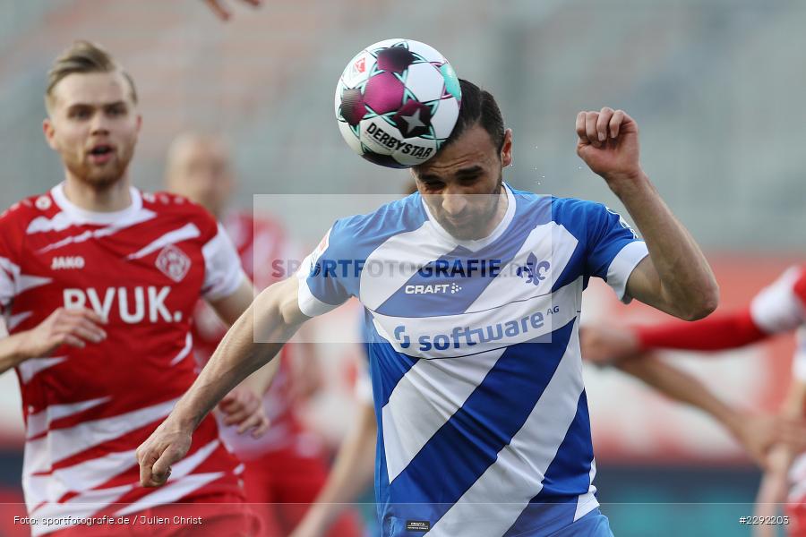 Kopfball, Serdar Dursun, FLYERALARM-Arena, Würzburg, 20.04.2021, DFL, sport, action, Fussball, Deutschland, April 2021, Saison 2020/2021, SVD, FWK, Bundesliga, 2. Bundesliga, SV Darmstadt 98, FC Würzburger Kickers - Bild-ID: 2292203