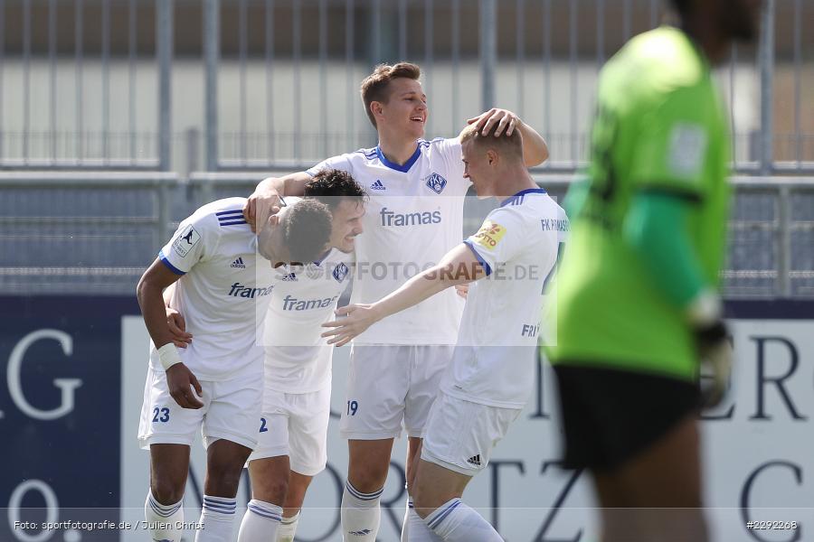 Freude, Torjubel, Luka Dimitrijevic, Main-Echo Arena, Alzenau, 24.04.2021, DFB, sport, action, Fussball, Deutschland, April 2021, Saison 2020/2021, FKP, FCB, 4. Liga, Regionalliga, Regionalliga Südwest, FK Pirmasens, FC Bayern Alzenau - Bild-ID: 2292268