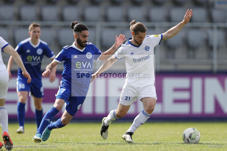 Dennis Chessa, Aret Demir, Main-Echo Arena, Alzenau, 24.04.2021, DFB, sport, action, Fussball, Deutschland, April 2021, Saison 2020/2021, FKP, FCB, 4. Liga, Regionalliga, Regionalliga Südwest, FK Pirmasens, FC Bayern Alzenau - Bild-ID: 2292387