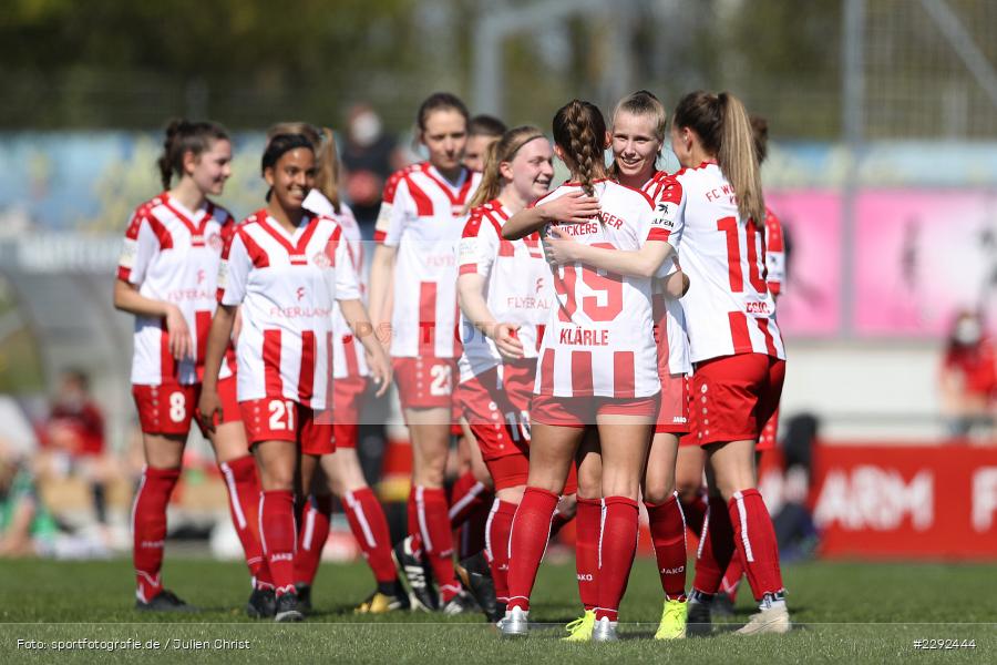 Umarmung, Emotionen, Jubel, Sophia Klärle, Victoria Maidhof, Soccergirl Sportpark, Würzburg, 25.04.2021, DFL, sport, action, Fussball, Deutschland, April 2021, Saison 2020/2021, FFC, FWK, Frauen, Süd, 2. Frauen-Bundesliga, 1. FFC Niederkirchen, FC Würzburger Kickers - Bild-ID: 2292444 Umarmung, Emotionen, Jubel, Sophia Klärle, Victoria Maidhof, Soccergirl Sportpark, Würzburg, 25.04.2021, DFL, sport, action, Fussball, Deutschland, April 2021, Saison 2020/2021, FFC, FWK, Frauen, Süd, 2. Frauen-Bundesliga, 1. FFC Niederkirchen, FC Würzburger Kickers - Bild-ID: 2292444