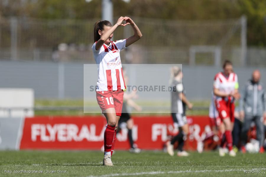 Torjubel, Jubel, Gestik, Zeichen, Hände, Herz, Medina Desic, Soccergirl Sportpark, Würzburg, 25.04.2021, DFL, sport, action, Fussball, Deutschland, April 2021, Saison 2020/2021, FFC, FWK, Frauen, Süd, 2. Frauen-Bundesliga, 1. FFC Niederkirchen, FC Würzburger Kickers - Bild-ID: 2292480 Torjubel, Jubel, Gestik, Zeichen, Hände, Herz, Medina Desic, Soccergirl Sportpark, Würzburg, 25.04.2021, DFL, sport, action, Fussball, Deutschland, April 2021, Saison 2020/2021, FFC, FWK, Frauen, Süd, 2. Frauen-Bundesliga, 1. FFC Niederkirchen, FC Würzburger Kickers - Bild-ID: 2292480