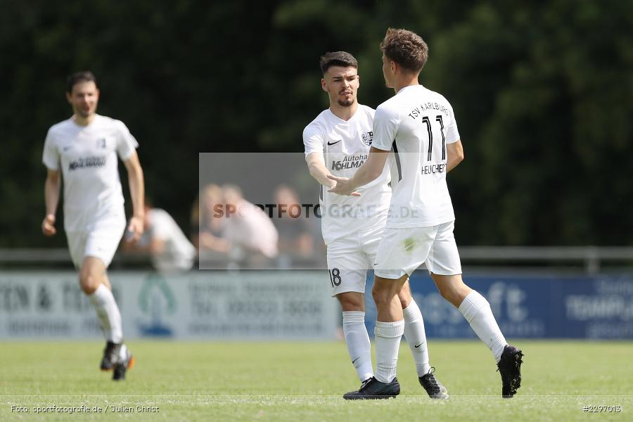 Torjubel, Jan Wabnitz, Sportgelaende in der Au, Karlstadt, 04.07.2021, Freundschaftsspiele, sport, action, Fussball, Deutschland, Juli 2021, Saison 2021/2022, Bezirksliga Unterfranken West, Bayernliga Nord, ASV Rimpar, TSV Karlburg - Bild-ID: 2297013