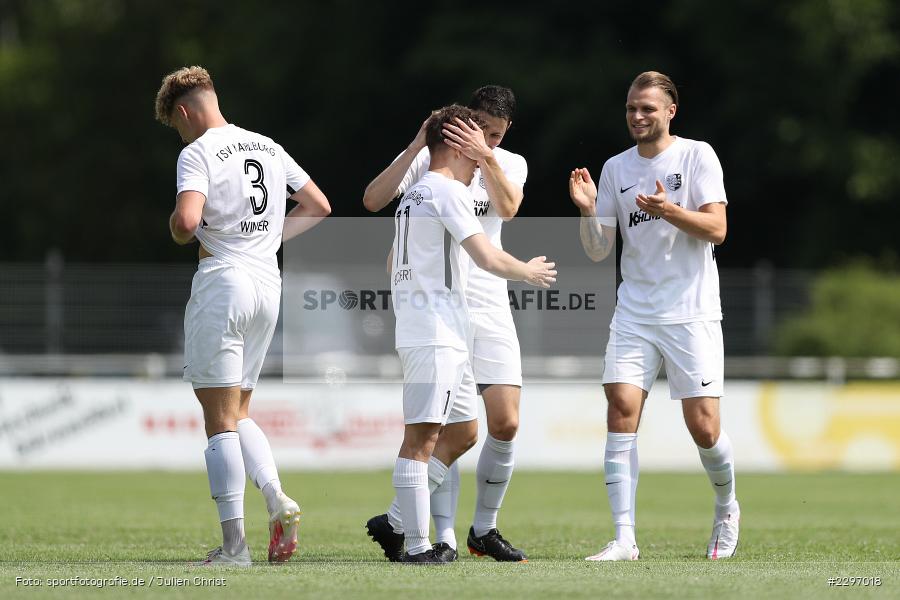 Torjubel, Jari Heuchert, Sportgelaende in der Au, Karlstadt, 04.07.2021, Freundschaftsspiele, sport, action, Fussball, Deutschland, Juli 2021, Saison 2021/2022, Bezirksliga Unterfranken West, Bayernliga Nord, ASV Rimpar, TSV Karlburg - Bild-ID: 2297018