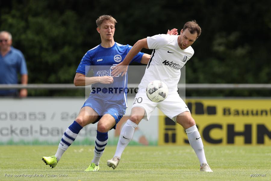 Marcel Böhm, Maurice Kübert, Sportgelaende in der Au, Karlstadt, 04.07.2021, Freundschaftsspiele, sport, action, Fussball, Deutschland, Juli 2021, Saison 2021/2022, Bezirksliga Unterfranken West, Bayernliga Nord, ASV Rimpar, TSV Karlburg - Bild-ID: 2297141