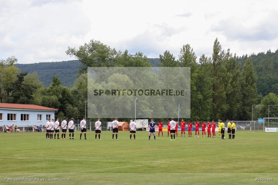 Schweigeminute, sport, action, Sportplatz Duivenallee, Saison 2021/2022, Juli 2021, Gemünden, Fussball, FVGS, FV Gemünden/Seifriedsburg, FCM, FC Mömlingen, Deutschland, Bezirksliga Unterfranken West, BFV, 25.07.2021 - Bild-ID: 2300461