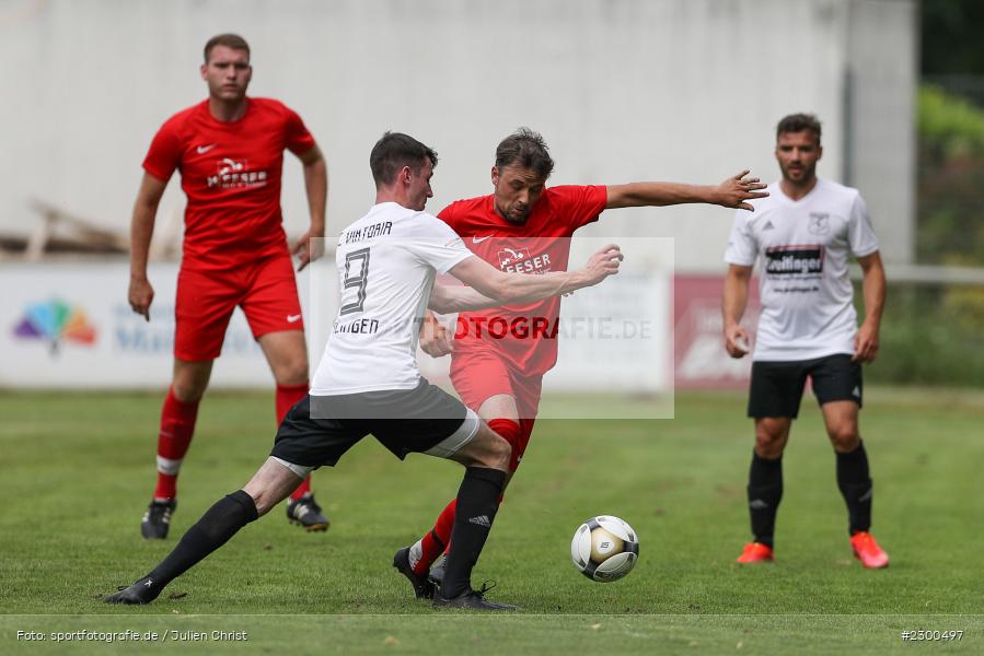 Philipp Meyer, Jens Fromm, sport, action, Sportplatz Duivenallee, Saison 2021/2022, Juli 2021, Gemünden, Fussball, FVGS, FV Gemünden/Seifriedsburg, FCM, FC Mömlingen, Deutschland, Bezirksliga Unterfranken West, BFV, 25.07.2021 - Bild-ID: 2300497