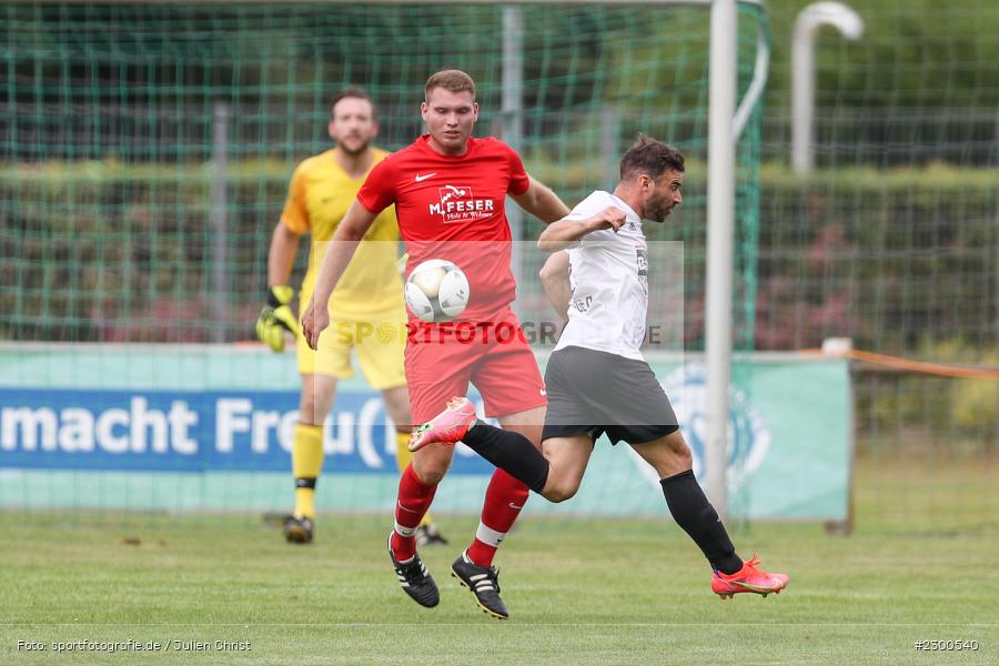 Tobias Bystrek, Julian Ködel, sport, action, Sportplatz Duivenallee, Saison 2021/2022, Juli 2021, Gemünden, Fussball, FVGS, FV Gemünden/Seifriedsburg, FCM, FC Mömlingen, Deutschland, Bezirksliga Unterfranken West, BFV, 25.07.2021 - Bild-ID: 2300540