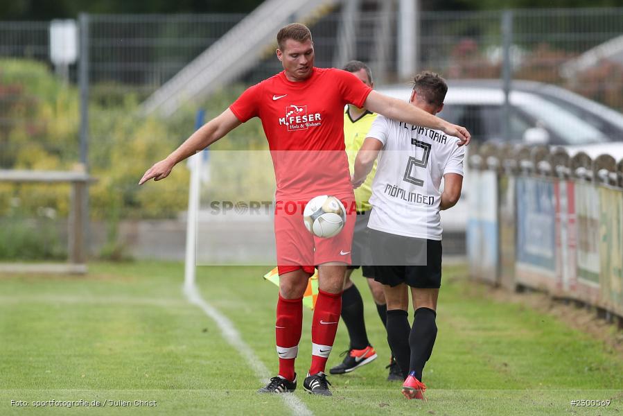 Tobias Bystrek, sport, action, Sportplatz Duivenallee, Saison 2021/2022, Juli 2021, Gemünden, Fussball, FVGS, FV Gemünden/Seifriedsburg, FCM, FC Mömlingen, Deutschland, Bezirksliga Unterfranken West, BFV, 25.07.2021 - Bild-ID: 2300569