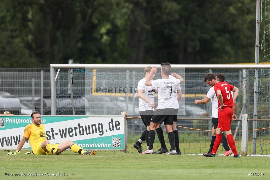 Philipp Ködel, Tor, Julian Moro, sport, action, Sportplatz Duivenallee, Saison 2021/2022, Juli 2021, Gemünden, Fussball, FVGS, FV Gemünden/Seifriedsburg, FCM, FC Mömlingen, Deutschland, Bezirksliga Unterfranken West, BFV, 25.07.2021 - Bild-ID: 2300613
