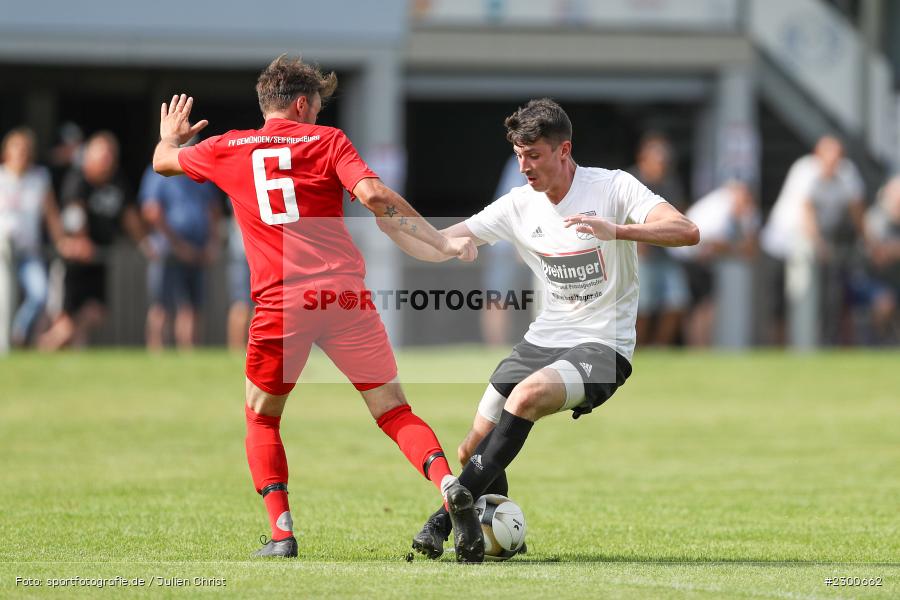 Philipp Meyer, sport, action, Sportplatz Duivenallee, Saison 2021/2022, Juli 2021, Gemünden, Fussball, FVGS, FV Gemünden/Seifriedsburg, FCM, FC Mömlingen, Deutschland, Bezirksliga Unterfranken West, BFV, 25.07.2021 - Bild-ID: 2300662