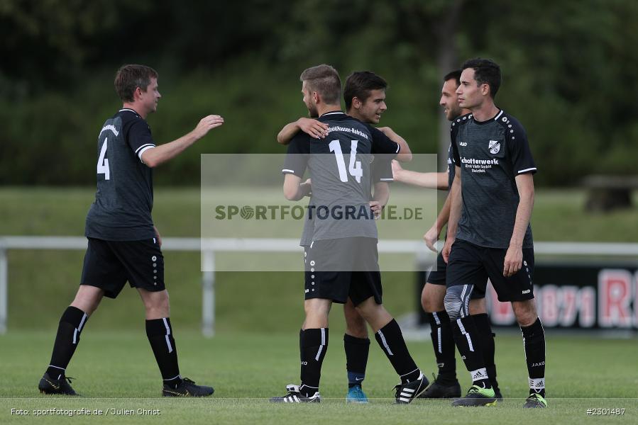 Jubel, Mike Aull, Philipp Rauch, Sportplatz, Retzbach, 01.08.2021, BFV, sport, action, Fussball, Deutschland, August 2021, Kreisliga Würzburg, Saison 2021/2022, FVS, TSV, FV Steinfeld/Hausen-Rohrbach, TSV Retzbach - Bild-ID: 2301487