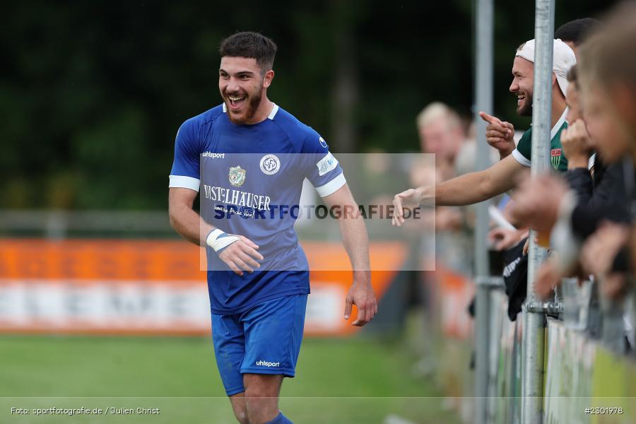 Torjubel, Emir Bas, Sportgelände, Karlburg, 04.08.2021, BFV, sport, action, Fussball, Deutschland, August 2021, Bayernliga Nord, Saison 2021/2022, WFV, TSV, Würzburger FV, TSV Karlburg - Bild-ID: 2301978