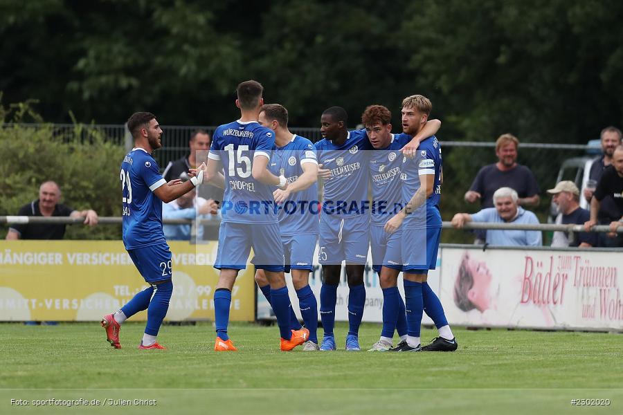 Calvin Gehret, Mohamed Conte, Elia Schoppel, Emir Bas, Simon Schäffer, Sportgelände, Karlburg, 04.08.2021, BFV, sport, action, Fussball, Deutschland, August 2021, Bayernliga Nord, Saison 2021/2022, WFV, TSV, Würzburger FV, TSV Karlburg - Bild-ID: 2302020