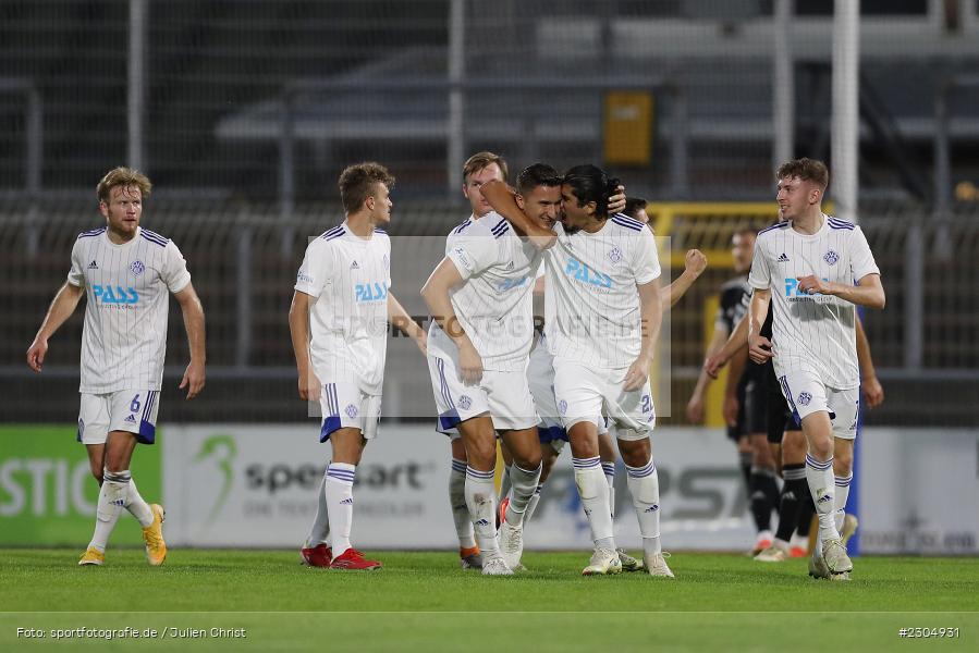 Elmir Muhic, Torjubel, Hamza Boutakhrit, Stadion am Schönbusch, Aschaffenburg, 03.09.2021, BFV, sport, action, Fussball, Deutschland, September 2021, Saison 2021/2022, 4. Liga, Regionalliga Bayern, FCM, SVA, FC Memmingen, SV Viktoria Aschaffenburg - Bild-ID: 2304931