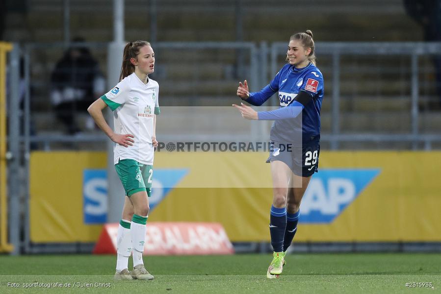 Torjubel, Jule Brand, Dietmar-Hopp-Stadion, Sinsheim, 05.12.2021, DFB, sport, action, Fussball, Dezember 2021, Saison 2021/2022, FFBL, FLYERALARM Frauen-Bundesliga, SVW, TSG, SV Werder Bremen, TSG 1899 Hoffenheim - Bild-ID: 2315933 Torjubel, Jule Brand, Dietmar-Hopp-Stadion, Sinsheim, 05.12.2021, DFB, sport, action, Fussball, Dezember 2021, Saison 2021/2022, FFBL, FLYERALARM Frauen-Bundesliga, SVW, TSG, SV Werder Bremen, TSG 1899 Hoffenheim - Bild-ID: 2315933