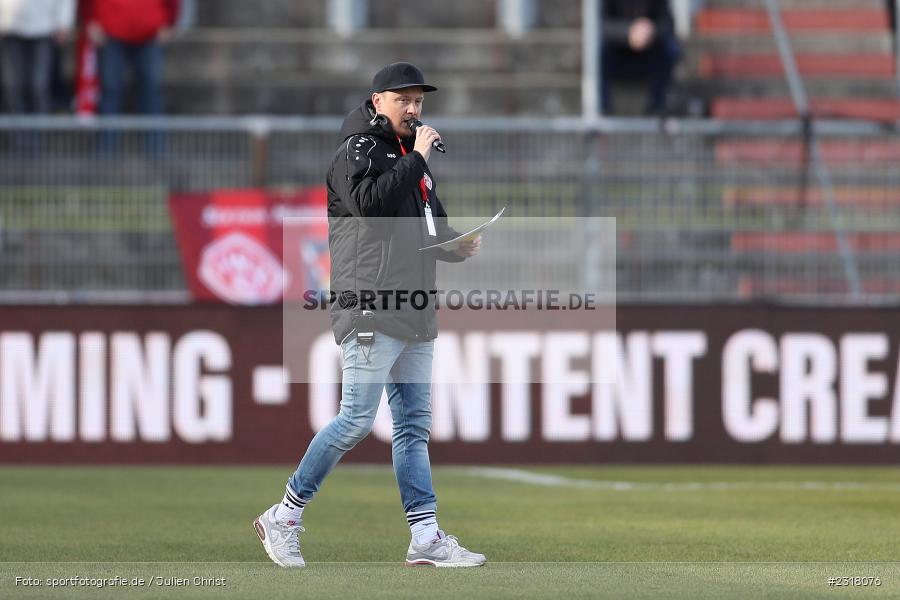 Stadionsprecher, Tobi Grimm, FLYERALARM Arena, Würzburg, 12.02.2022, DFL, sport, action, Februar 2022, Saison 2021/2022, 3. Liga, MSV, FWK, MSV Duisburg, FC Würzburger Kickers - Bild-ID: 2318076