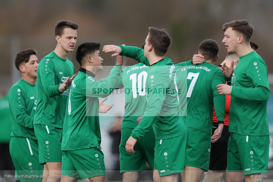 Torjubel, Jan-Mauries Caballero, Kunstrasenplatz, Erlabrunn, 19.02.2022, BFV, sport, action, Februar 2022, Saison 2021/2022, Freundschaftsspiele, FVK, FVGS, FV Karlstadt, FV Gemünden/Seifriedsburg - Bild-ID: 2318636