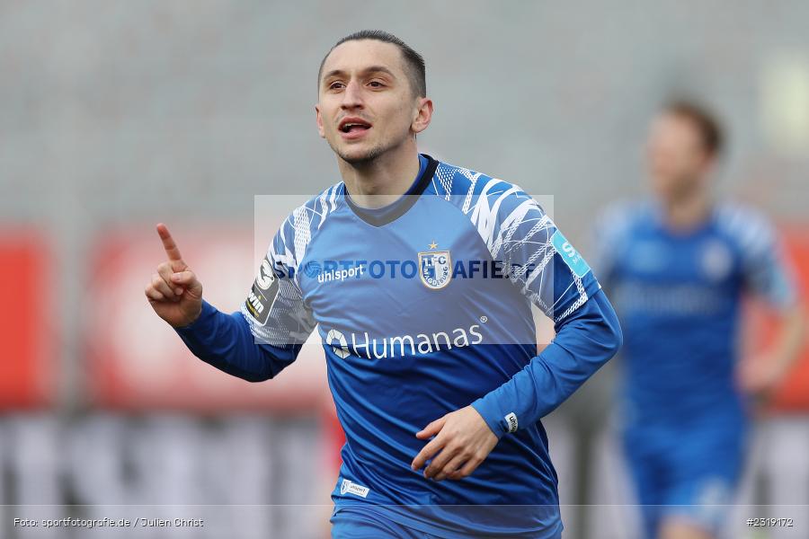 Torjubel, Baris Atik, FLYERALARM Arena, Würzburg, 26.02.2022, DFL, sport, action, Februar 2022, Saison 2021/2022, 3. Liga, FCM, FWK, 1. FC Magdeburg, FC Würzburger Kickers - Bild-ID: 2319172