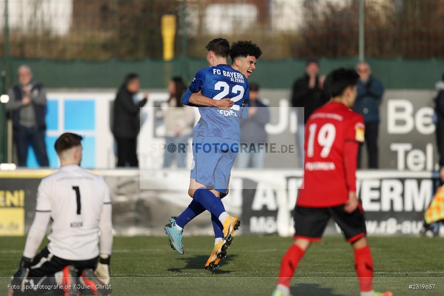 Torjubel, Leandro Baumann, Main-Echo Arena, Alzenau, 05.03.2022, HEL, sport, action, März 2022, Saison 2021/2022, Abstiegsrunde, Lotto Hessenliga, TGF, FCB, Türk Gücü Friedberg, FC Bayern Alzenau - Bild-ID: 2319637