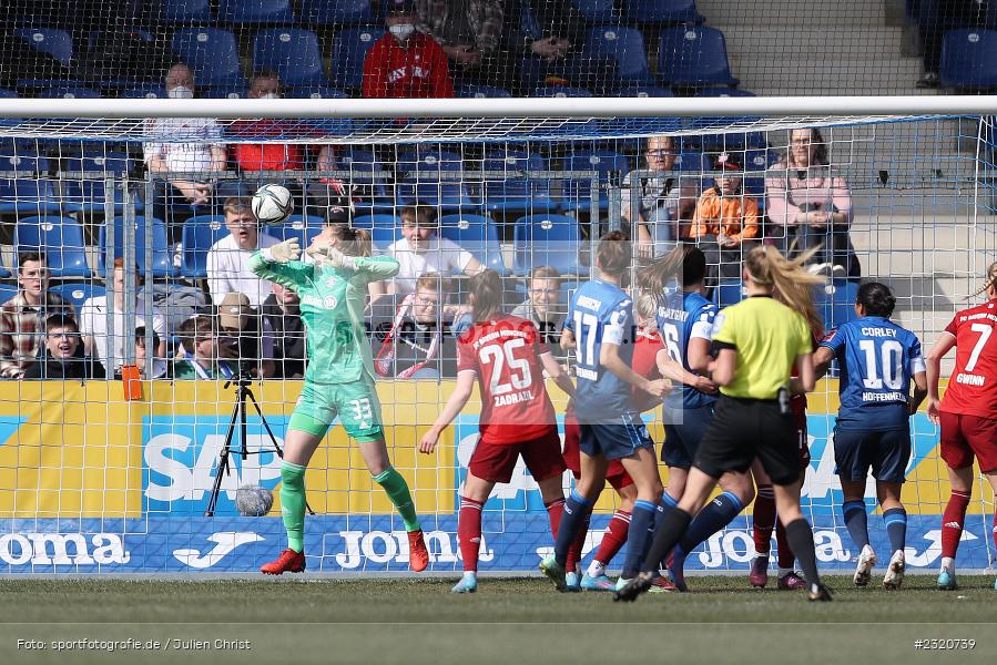 Tor, Tine De Caigny, Dietmar-Hopp-Stadion, Hoffenheim, 12.03.2022, DFB, sport, action, März 2022, Saison 2021/2022, FLYERALARM, Bundesliga, Frauen, FFBL, FLYERALARM Frauen-Bundesliga, FCB, TSG, FC Bayern München, TSG Hoffenheim - Bild-ID: 2320739