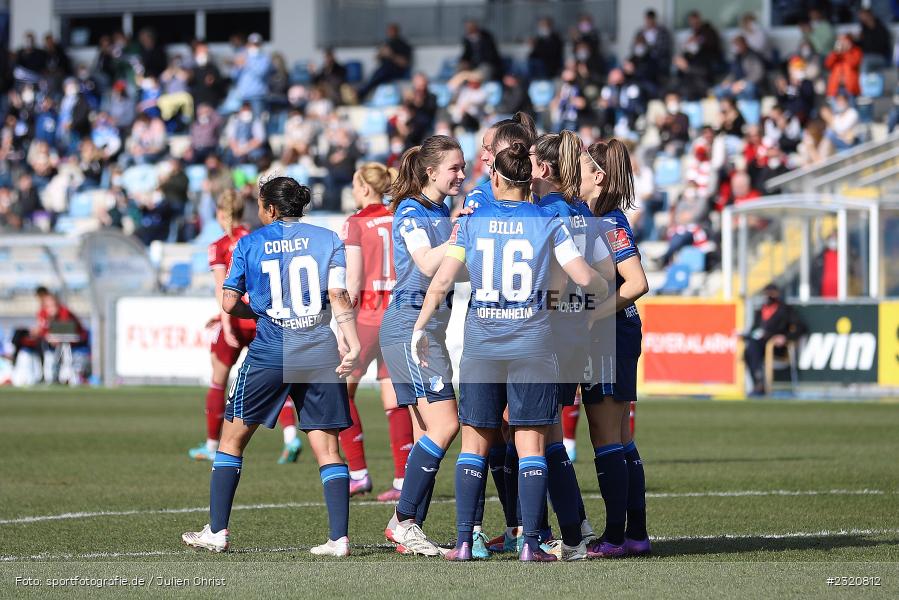 Nicole Billa, Jana Feldkamp, Freude, Torjubel, Chantal Hagel, Dietmar-Hopp-Stadion, Hoffenheim, 12.03.2022, DFB, sport, action, März 2022, Saison 2021/2022, FLYERALARM, Bundesliga, Frauen, FFBL, FLYERALARM Frauen-Bundesliga, FCB, TSG, FC Bayern München, TSG Hoffenheim - Bild-ID: 2320812 Nicole Billa, Jana Feldkamp, Freude, Torjubel, Chantal Hagel, Dietmar-Hopp-Stadion, Hoffenheim, 12.03.2022, DFB, sport, action, März 2022, Saison 2021/2022, FLYERALARM, Bundesliga, Frauen, FFBL, FLYERALARM Frauen-Bundesliga, FCB, TSG, FC Bayern München, TSG Hoffenheim - Bild-ID: 2320812