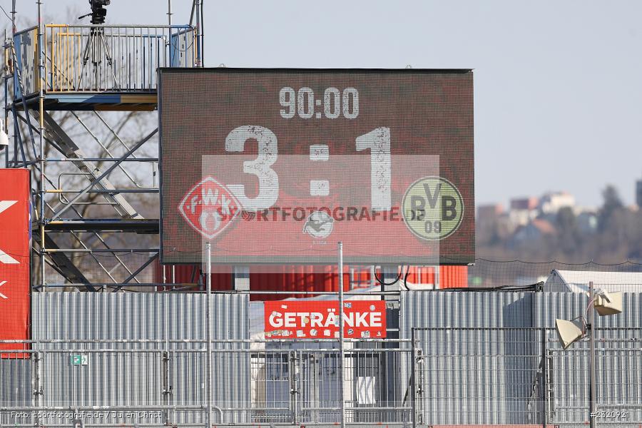 Endstand, Infotafel, FLYERALARM Arena, Würzburg, 13.03.2022, DFB, sport, action, März 2022, Saison 2021/2022, Fussball, 3. Liga, BVB, FWK, Borussia Dortmund II, FC Würzburger Kickers - Bild-ID: 2320921