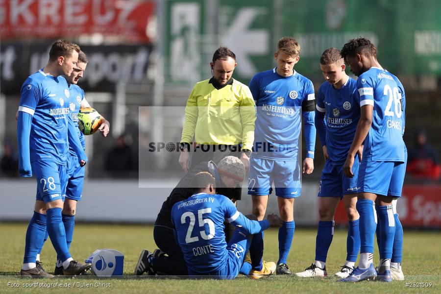 Verletzung, Mohamed Conte, Sepp-Endres-Sportanlage, Würzburg, 19.03.2022, BFV, sport, action, März 2022, Saison 2021/2022, Fussball, Bayernliga Nord, FCS, WFV, 1. FC Sand, Würzburger FV - Bild-ID: 2321509
