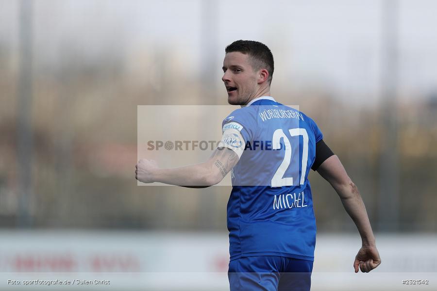 Freude, Jubel, Emotionen, Torjubel, Dennie Michel, Sepp-Endres-Sportanlage, Würzburg, 19.03.2022, BFV, sport, action, März 2022, Saison 2021/2022, Fussball, Bayernliga Nord, FCS, WFV, 1. FC Sand, Würzburger FV - Bild-ID: 2321542