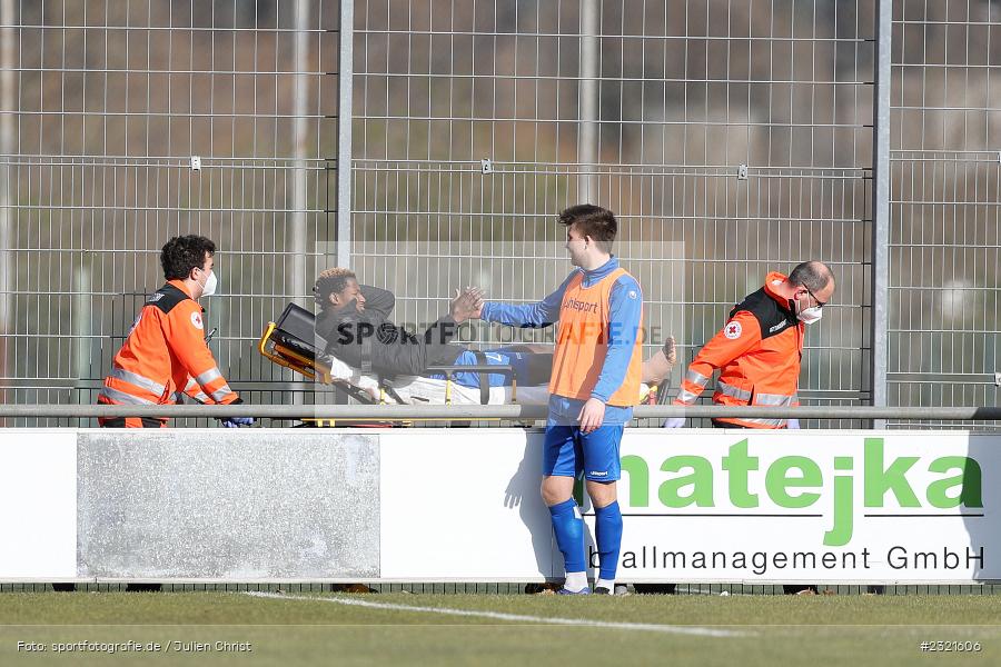 Gestik, Emotionen, Verletztung, Mohamed Conte, Sepp-Endres-Sportanlage, Würzburg, 19.03.2022, BFV, sport, action, März 2022, Saison 2021/2022, Fussball, Bayernliga Nord, FCS, WFV, 1. FC Sand, Würzburger FV - Bild-ID: 2321606
