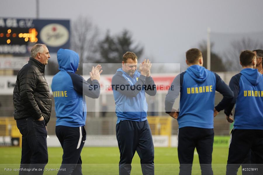 Schriftzug, Ukraine, ukrainische Handball-Nationalmannschaft, Stadion am Schönbusch, Aschaffenburg, 25.03.2022, BFV, sport, action, März 2022, Saison 2021/2022, Fussball, RLB, Regionalliga Bayern, VFB, SVA, VfB Eichstätt, SV Viktoria Aschaffenburg - Bild-ID: 2321891