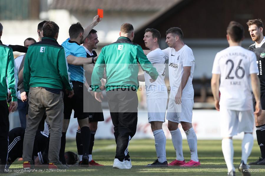 Rote Karte, Julian Meyer, Sportgelände in der Au, Karlstadt-Karlburg, 26.03.2022, BFV, sport, action, März 2022, Saison 2021/2022, Fussball, DJK, TSV, Bayernliga Nord, DJK Ammerthal, TSV Karlburg - Bild-ID: 2322003